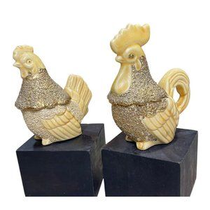 Unbranded Yellow Gold Rooster & Chicken Salt & Pepper Shakers Or Creamer & Sugar